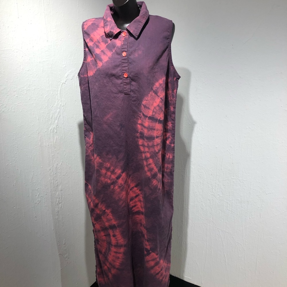 Upcycle Tie Dye White Stag XL dress salmon & rust linen & cotton sleeveless